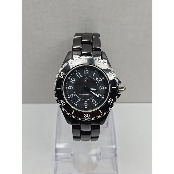 Isaac Mizrahi Live Ceramic Black Watch 35mm Quartz New Battery 3ATM Japan Womens - Picture 1 of 11